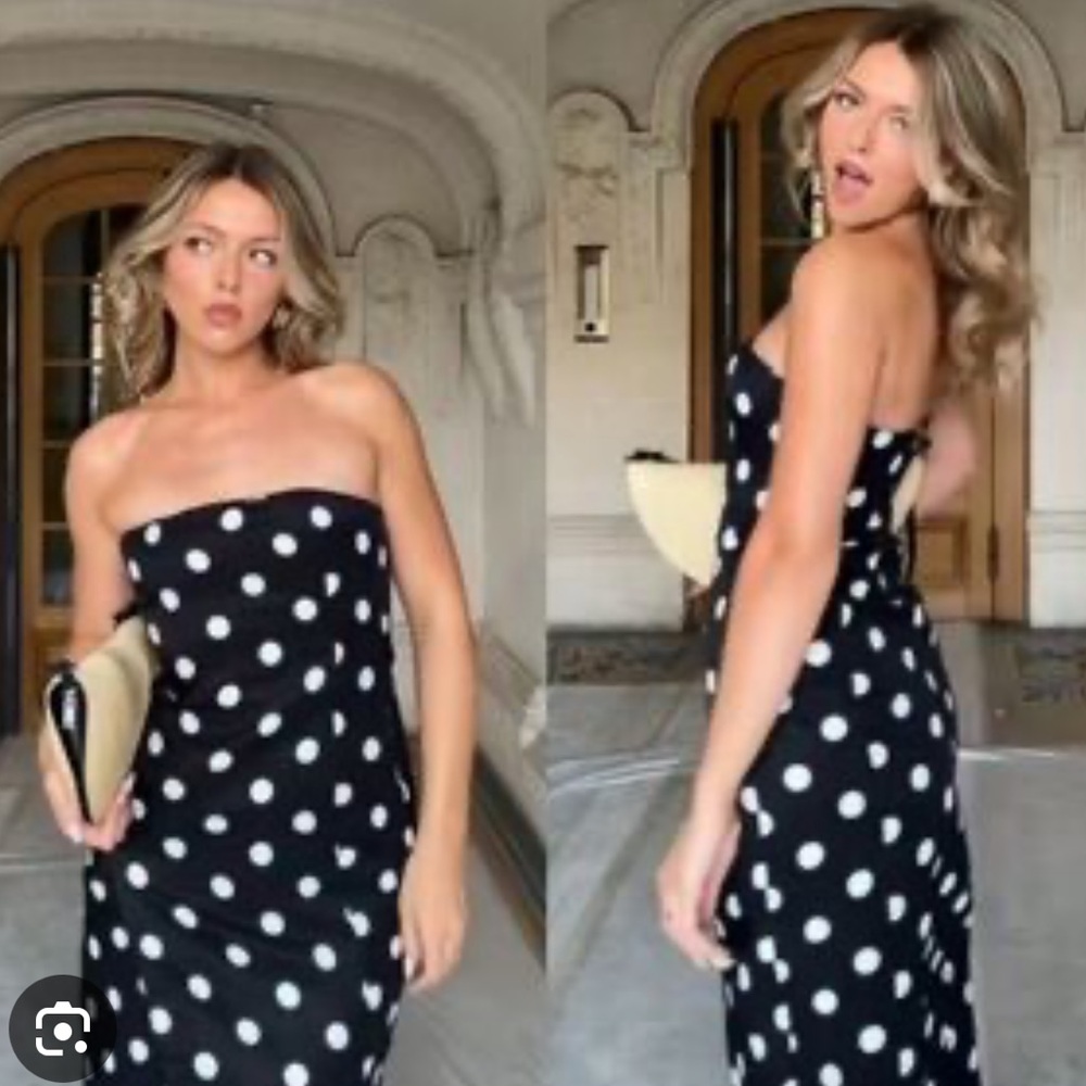 Zara NWT polka dot strapless midi dress black white 3568/559 - Picture 3 of 8